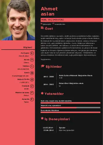 Vinç Operatörü Cv Örnekleri cv indir